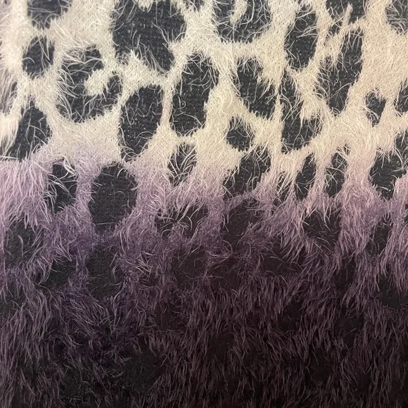 Oliver black and cream animal print hombre open cardigan eyelash furry size 2X - Picture 4 of 6